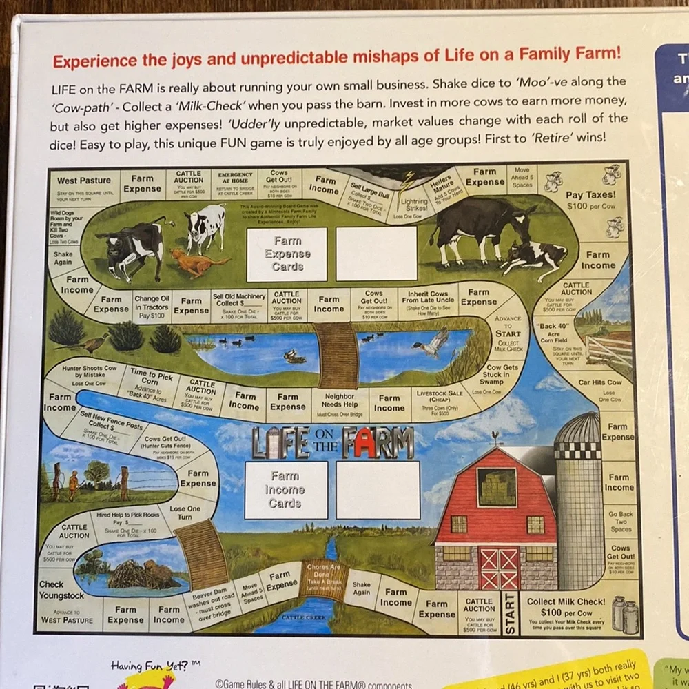 Collectible-Life on the Farm Board Game-Award Winning Game-New in Box!